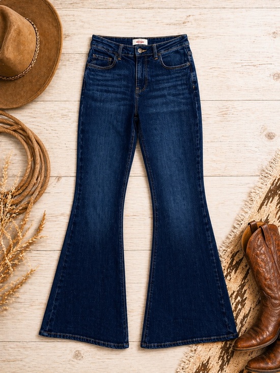 Wrangler Denim - Wrangler High-Rise Deep Indigo Fierce Flare Jeans Size 4 32” inseam EUC